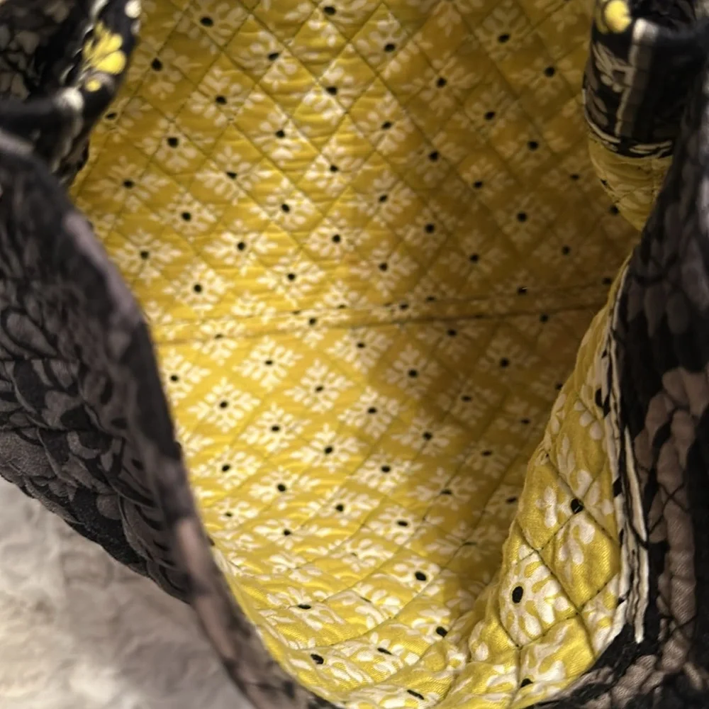 Vera Bradley Floral Patterned Black Yellow Grey and White Purse